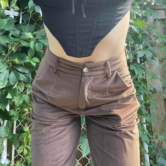 brown corduroy feel wide leg pants - Picture 3 of 4
